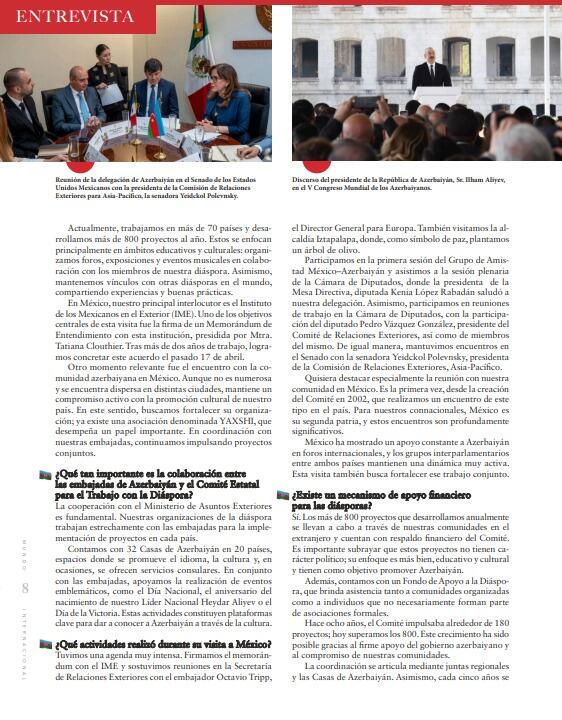 Meksikanın nüfuzlu jurnalı Azərbaycanın Diasporla İş üzrə Dövlət komitəsinin fəaliyyətindən yazıb (FOTO)