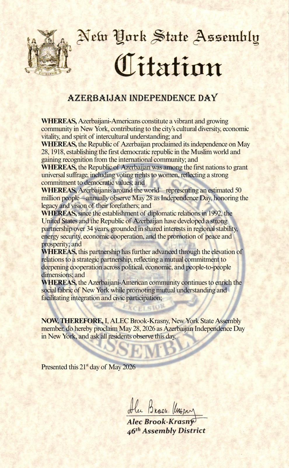ABŞ-nin bir sıra şəhər və ştatlarında 28 May – Azərbaycanın Müstəqillik Günü münasibətilə bəyannamələr verilib (FOTO)