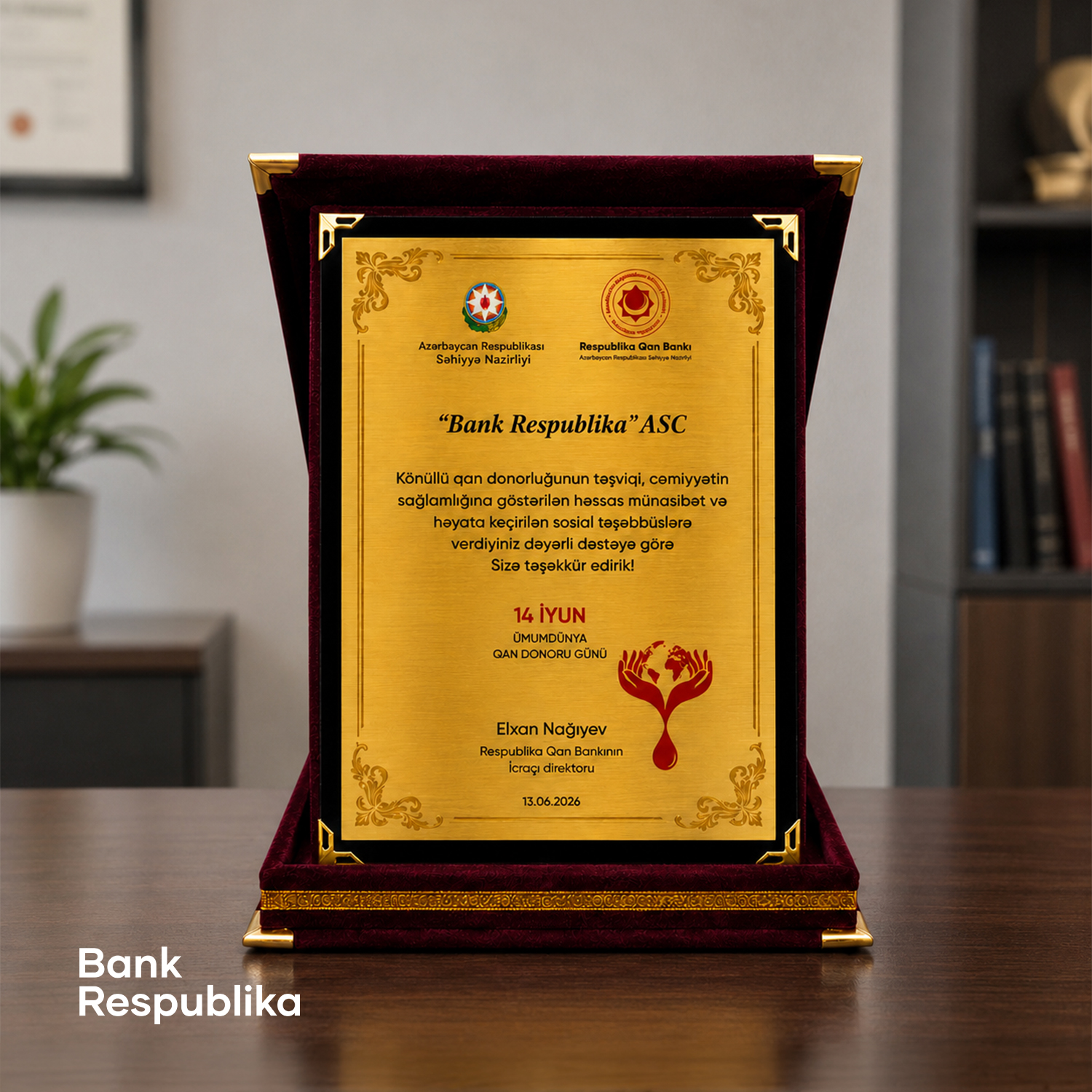 Bank Respublika qan donorluğuna dəstəyə görə təltif olundu (FOTO)