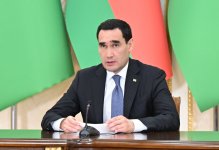 Prezident İlham Əliyev və Türkmənistan Prezidenti Sərdar Berdiməhəmmədov mətbuata bəyanatlarla çıxış ediblər (FOTO)