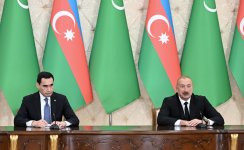Prezident İlham Əliyev və Türkmənistan Prezidenti Sərdar Berdiməhəmmədov mətbuata bəyanatlarla çıxış ediblər (FOTO)