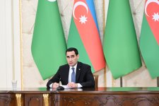 Prezident İlham Əliyev və Türkmənistan Prezidenti Sərdar Berdiməhəmmədov mətbuata bəyanatlarla çıxış ediblər (FOTO)