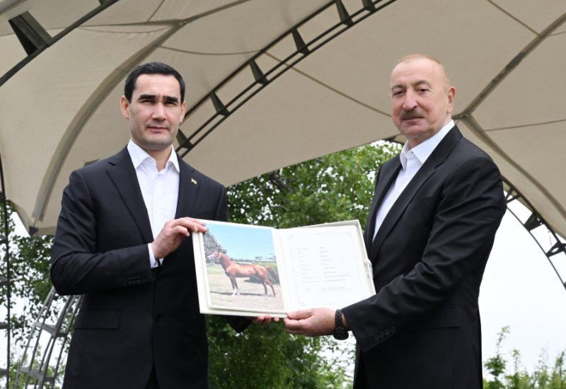 Azərbaycan Prezidenti İlham Əliyev Türkmənistan Prezidenti Sərdar Berdiməhəmmədova Qarabağ atı hədiyyə edib (FOTO)
