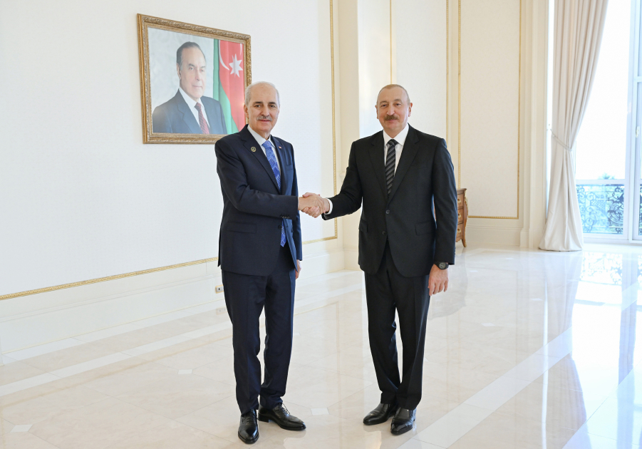 Prezident İlham Əliyev Türkiyə Böyük Millət Məclisi sədrinin rəhbərlik etdiyi nümayəndə heyətini qəbul edib (FOTO/VİDEO)