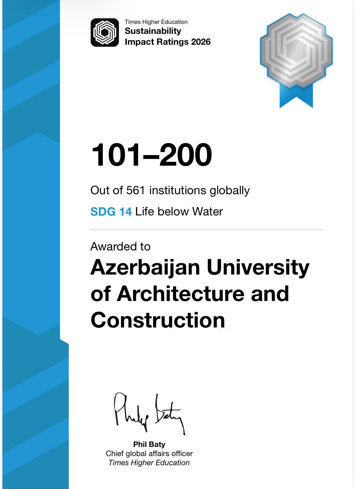 AzMİU bu göstəricisinə görə "THE Impact Rankings 2026"da dünyanın ilk 100 universiteti sırasına daxil olub (FOTO)