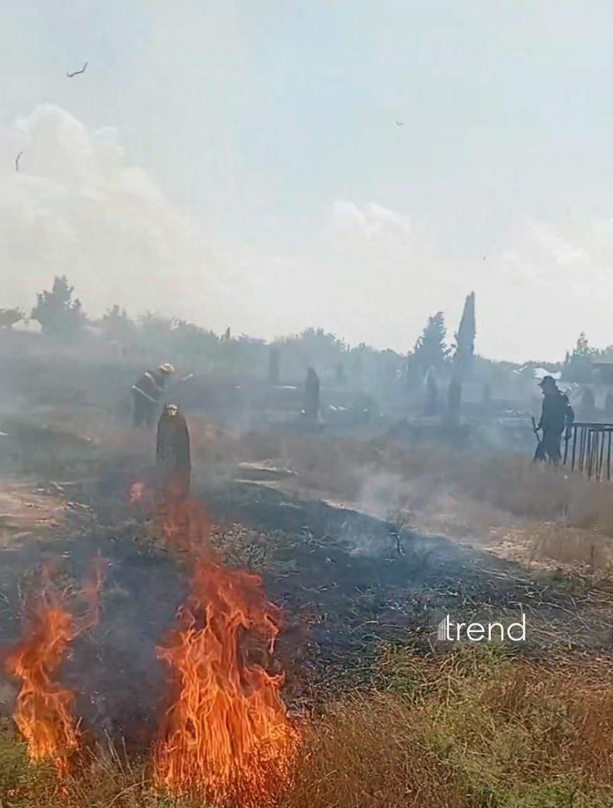 Füzulidə qəbiristanlıqda quru otlar yanıb, bəzi qəbir daşları zədələnib (FOTO)
