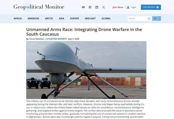 Azərbaycan pilotsuz sistemlərin inkişafı üzrə Cənubi Qafqazda lider mövqeyini qoruyub saxlayır - "Geopolitical Monitor"