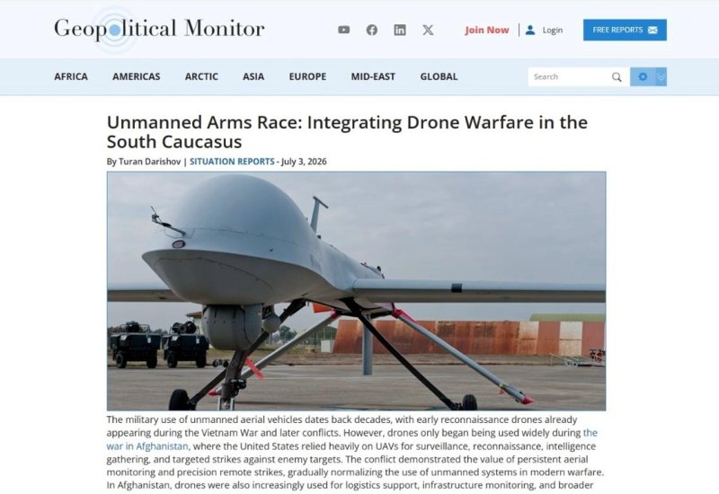 Azərbaycan pilotsuz sistemlərin inkişafı üzrə Cənubi Qafqazda lider mövqeyini qoruyub saxlayır - "Geopolitical Monitor"