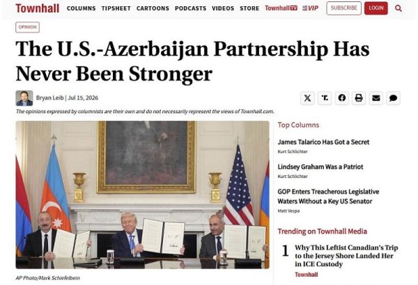 Azərbaycan - Amerikanın regiondakı strategiyasının dayağıdır - "Townhall"