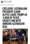 Tramp Prezident İlham Əliyevin Şuşa Media Forumunda səsləndirdiyi bəyanatlarla bağlı məqaləni paylaşıb (FOTO)