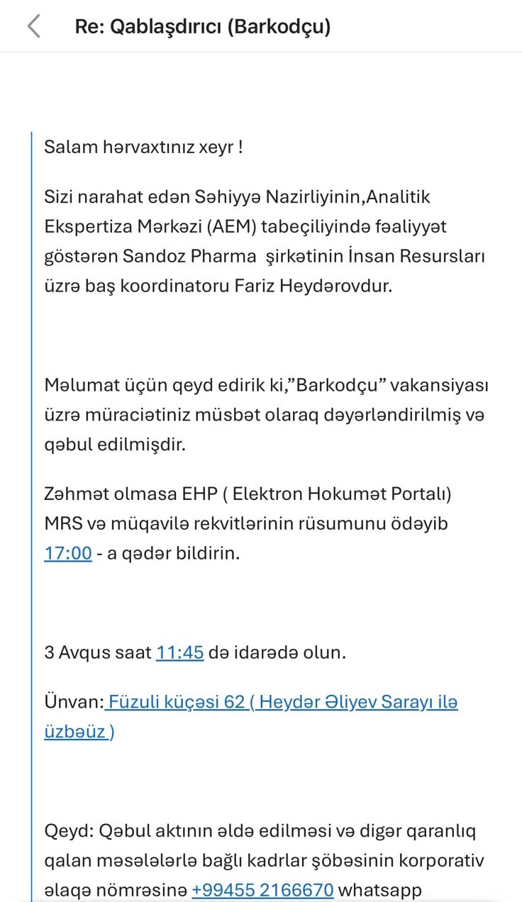 Səhiyyə Nazirliyi sosial şəbəkələrdə saxta vakansiyalar barədə açıqlama yaydı (FOTO)