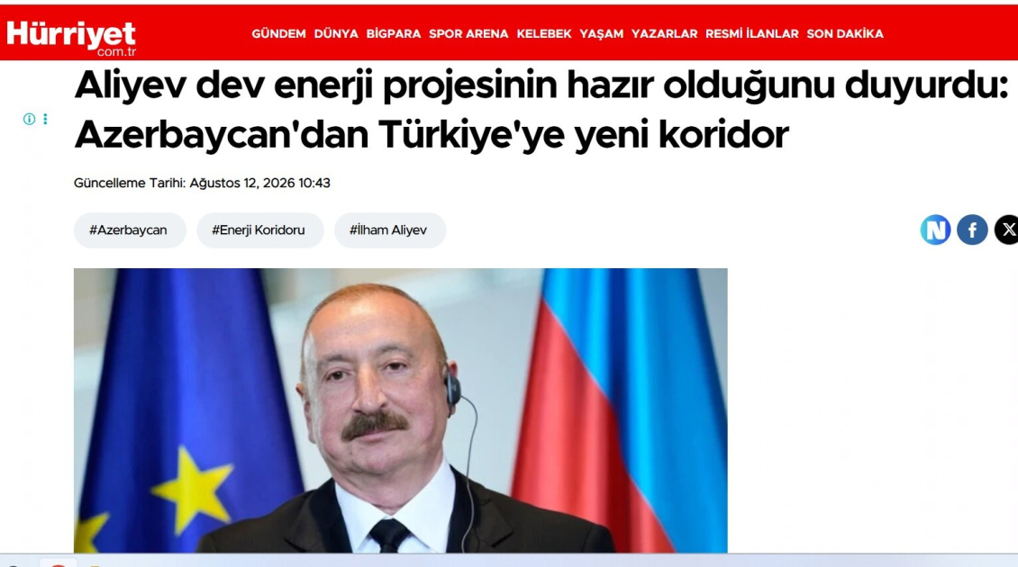 Prezident İlham Əliyevin Zəngəzur dəhlizi ilə bağlı fikirləri Türkiyə mediasının diqqət mərkəzindədir