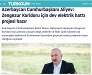Prezident İlham Əliyevin Zəngəzur dəhlizi ilə bağlı fikirləri Türkiyə mediasının diqqət mərkəzindədir