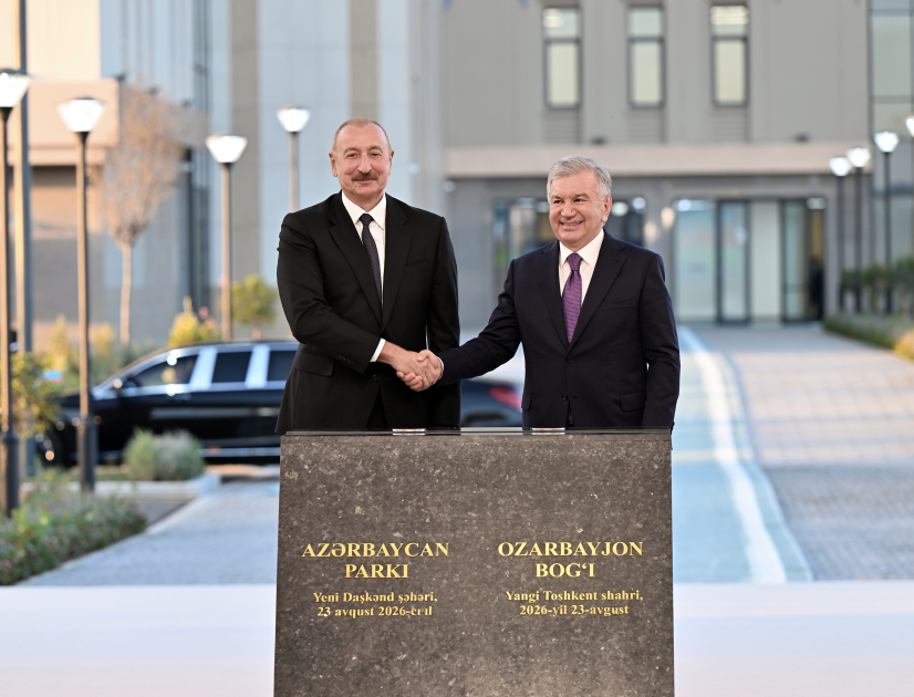 Prezident İlham Əliyev və Prezident Şavkat Mirziyoyev Yeni Daşkənd şəhərində "Azərbaycan" parkının təməlini qoyublar (FOTO)