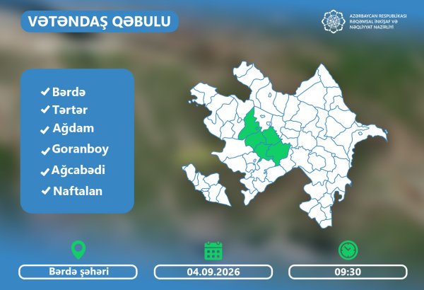Rəşad Nəbiyev Bərdədə vətəndaşları qəbul edəcək