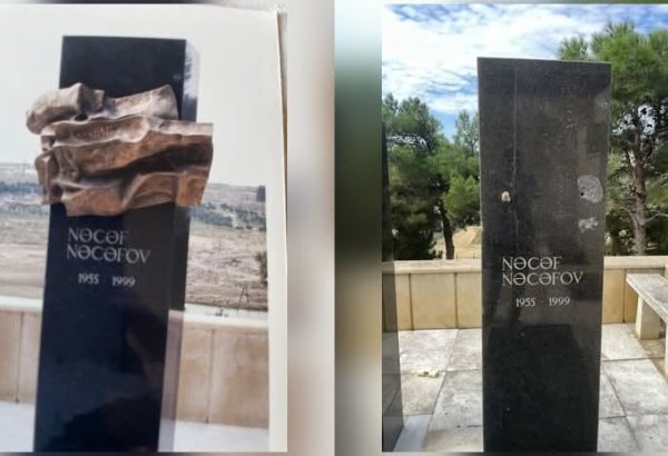 Mərhum jurnalistin məzarından bürünc barelyef oğurlanıb (FOTO)