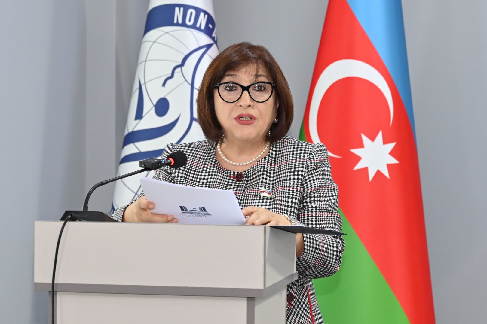 Sahibə Qafarova Qoşulmama Hərəkatının Gənclər Təşkilatının Baş Qərargahında çıxış edib (FOTO)