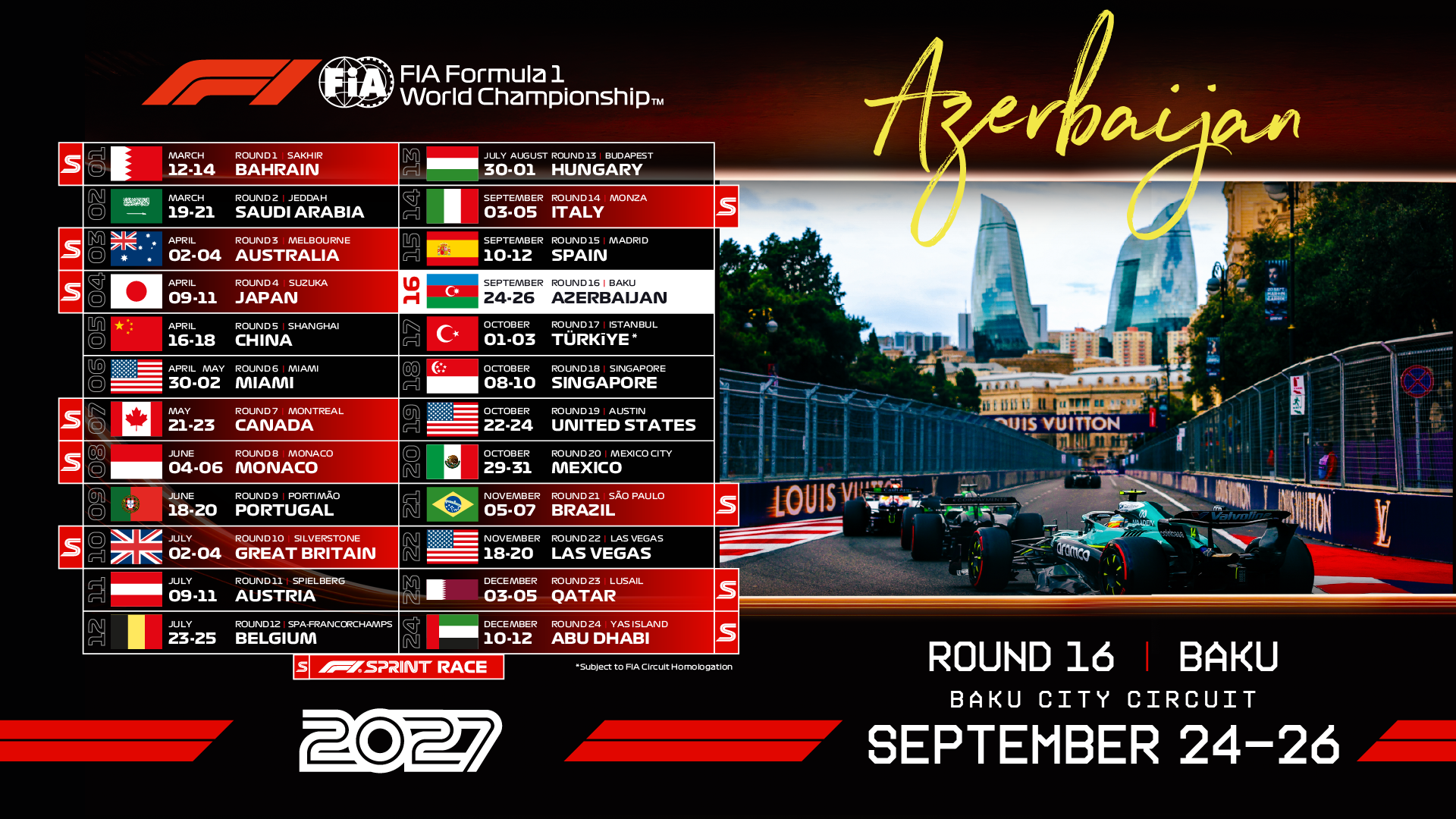2027-ci il Formula 1 Azərbaycan Qran-prisinin tarixi açıqlandı (FOTO)