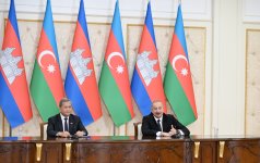 Prezident İlham Əliyev və Kambocanın Baş naziri mətbuata bəyanatlarla çıxış ediblər (FOTO)