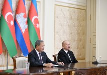 Prezident İlham Əliyev və Kambocanın Baş naziri mətbuata bəyanatlarla çıxış ediblər (FOTO)